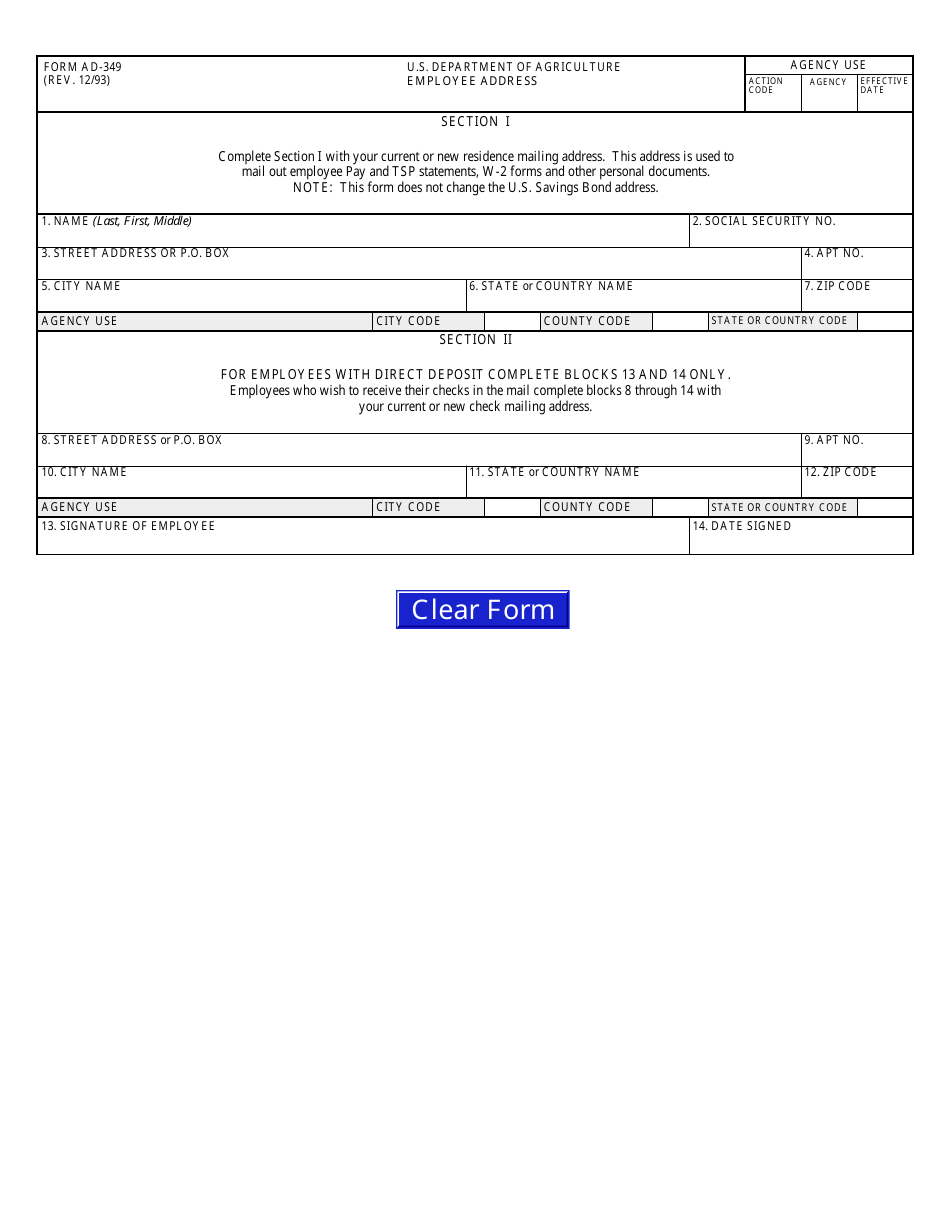 Form AD-349 Employee Address, Page 1