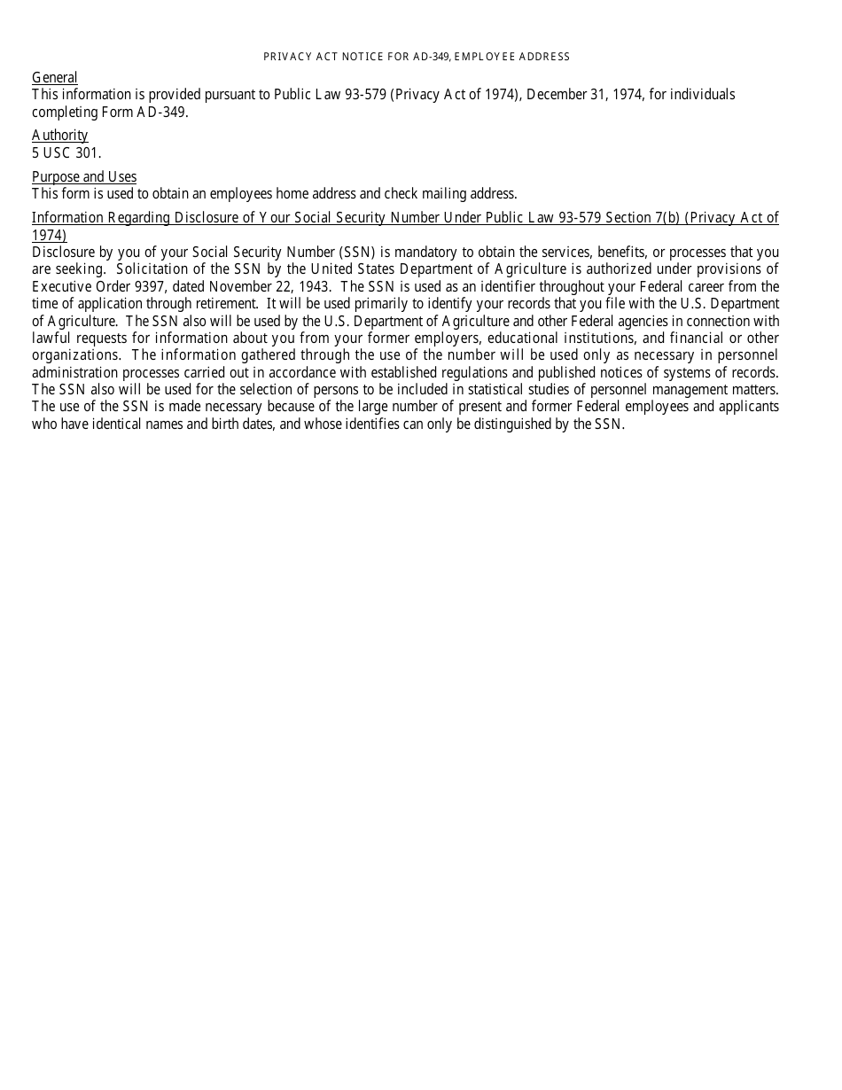 Form AD-349 Employee Address, Page 2