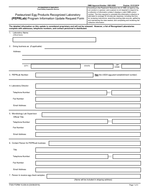 FSIS Form 10,000-8 Pasteurized Egg Products Recognized Laboratory (Peprlab) Program Information Update Request Form