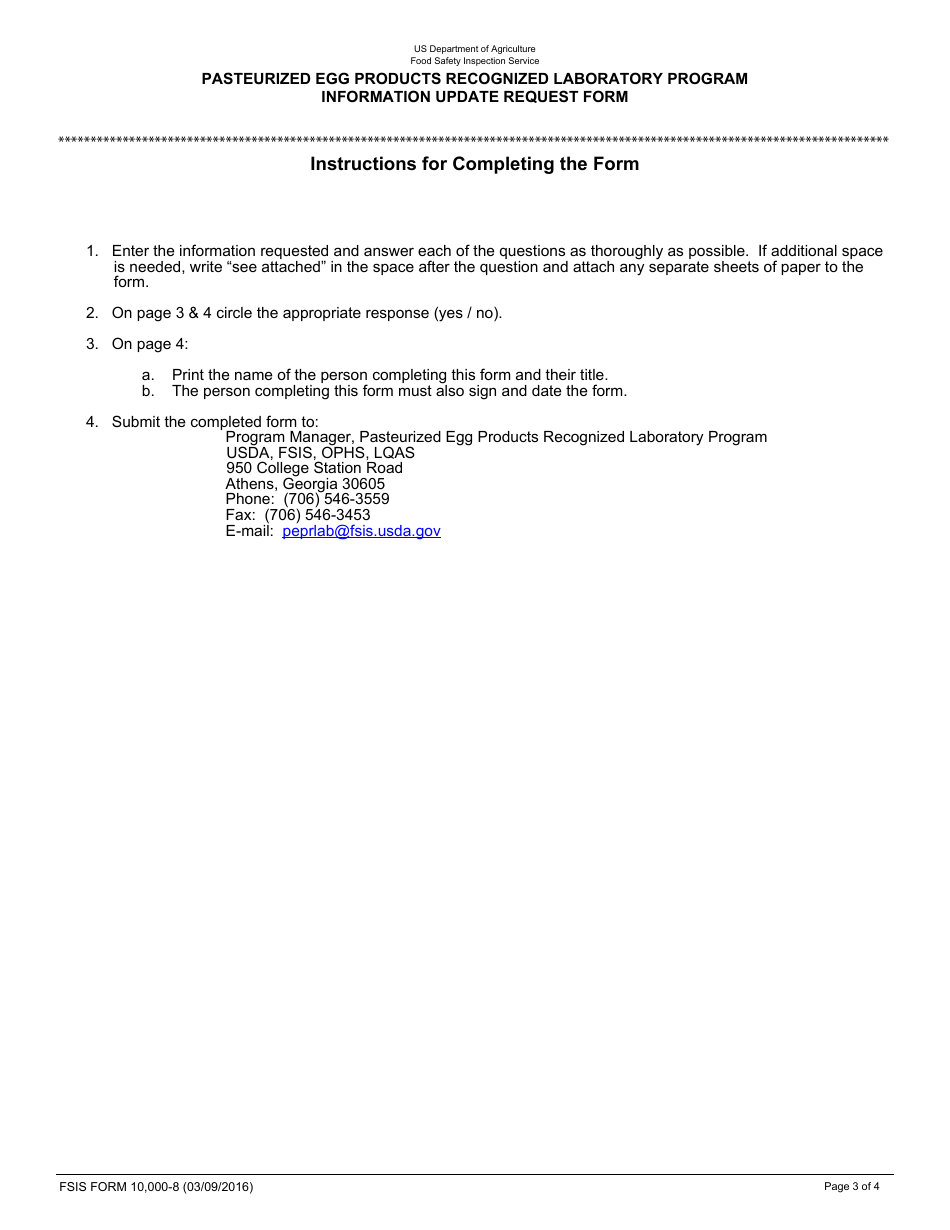 FSIS Form 10,000-8 Pasteurized Egg Products Recognized Laboratory (Peprlab) Program Information Update Request Form, Page 4