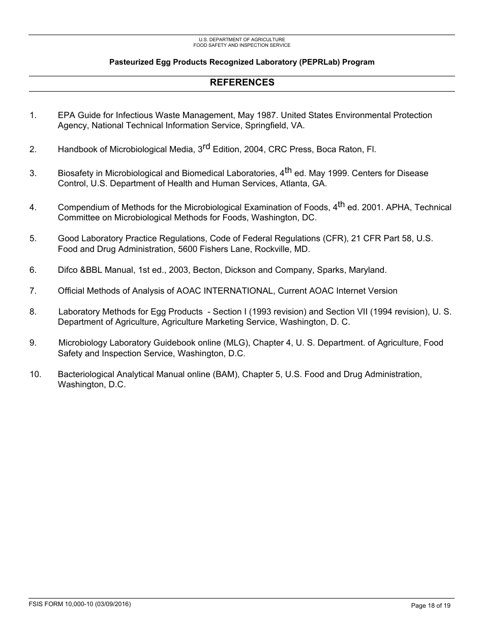 FSIS Form 10,000-10 Pasteurized Egg Product Recognized Laboratory (Peprlab) Program, Salmonella Laboratory Quality Assurance Program Checklist, Page 18