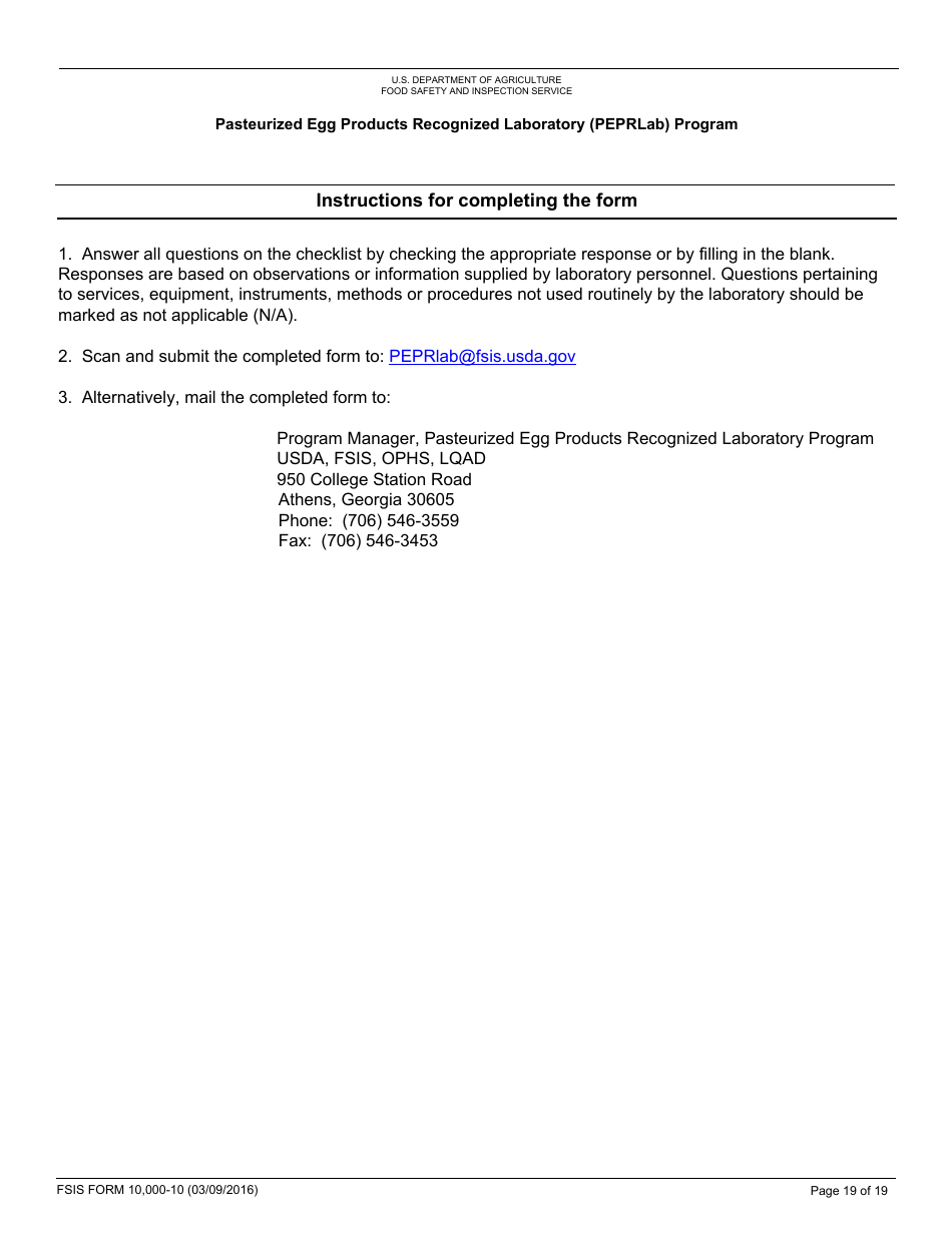 FSIS Form 10,000-10 Pasteurized Egg Product Recognized Laboratory (Peprlab) Program, Salmonella Laboratory Quality Assurance Program Checklist, Page 19