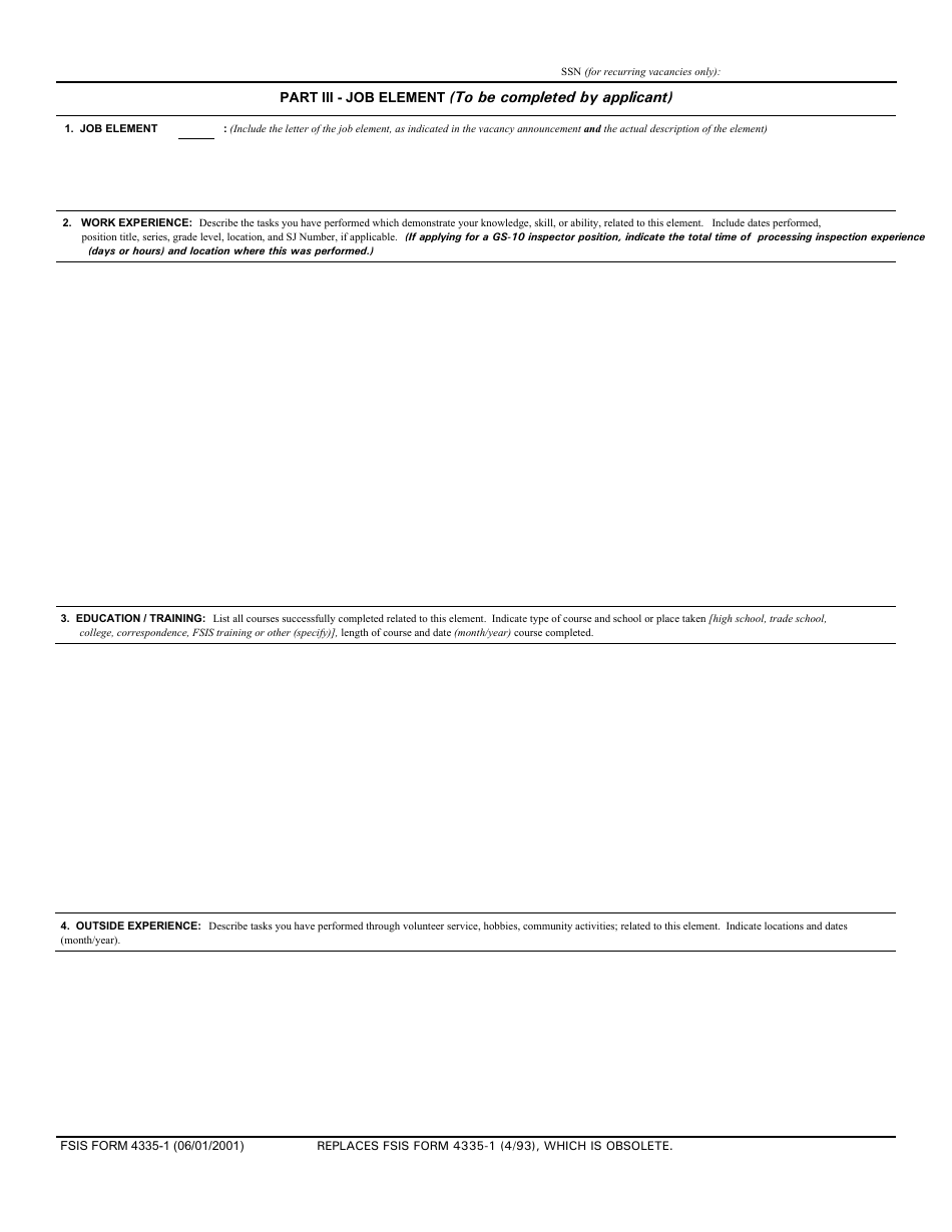 FSIS Form 4335-1 Application for Promotion, Page 11