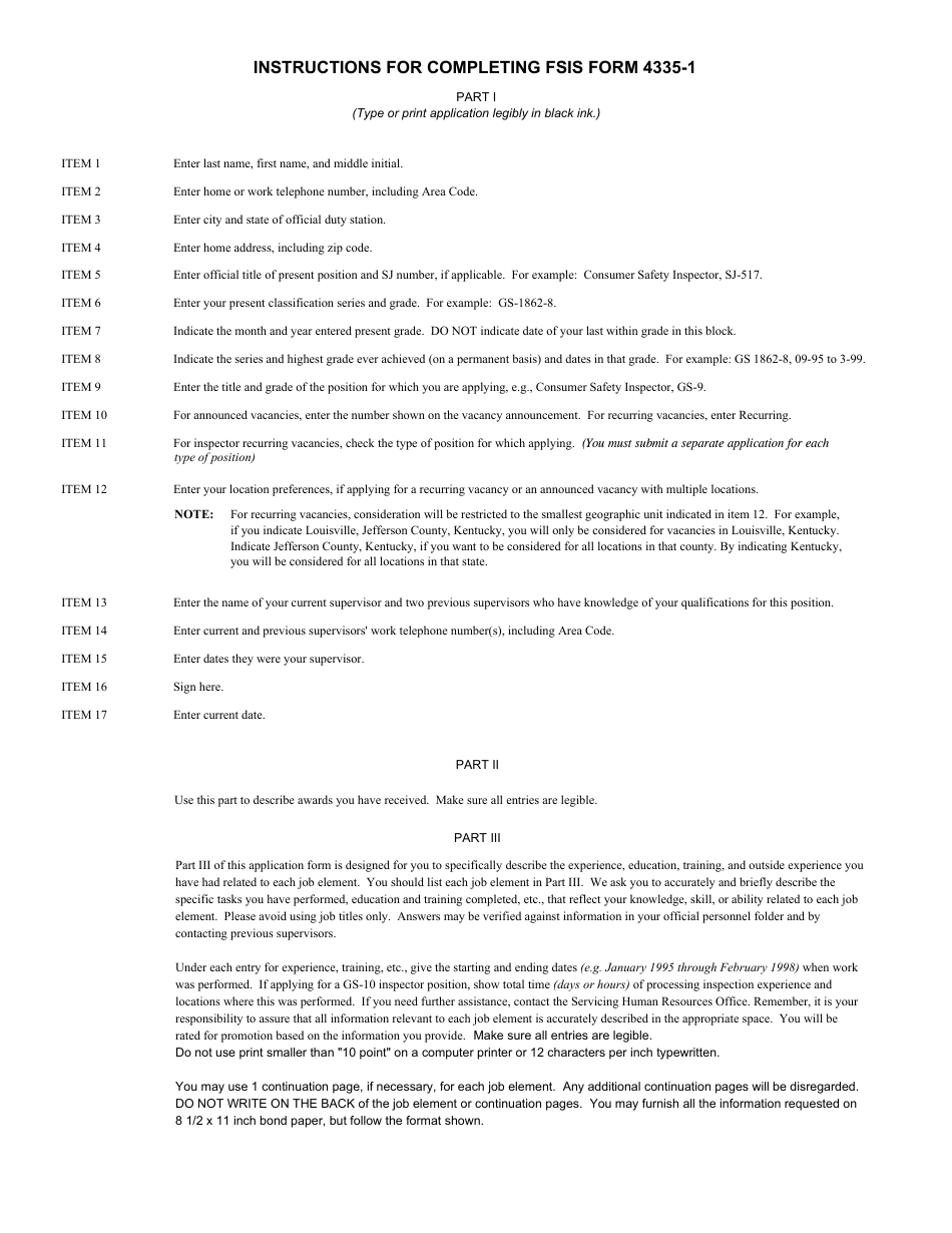 FSIS Form 4335-1 Application for Promotion, Page 2