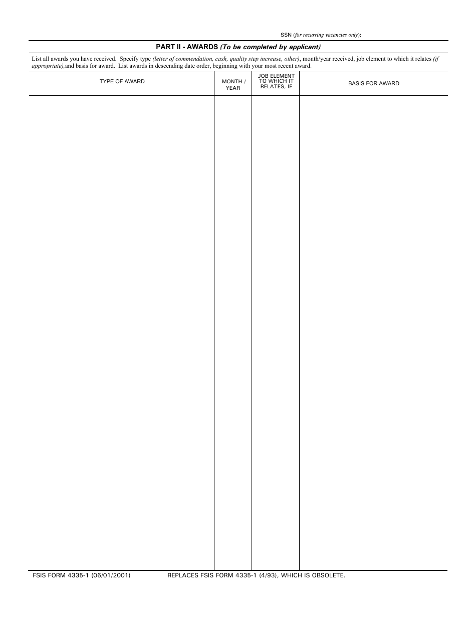 FSIS Form 4335-1 Application for Promotion, Page 4