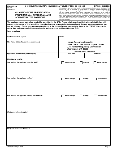 NRC Form 212  Printable Pdf