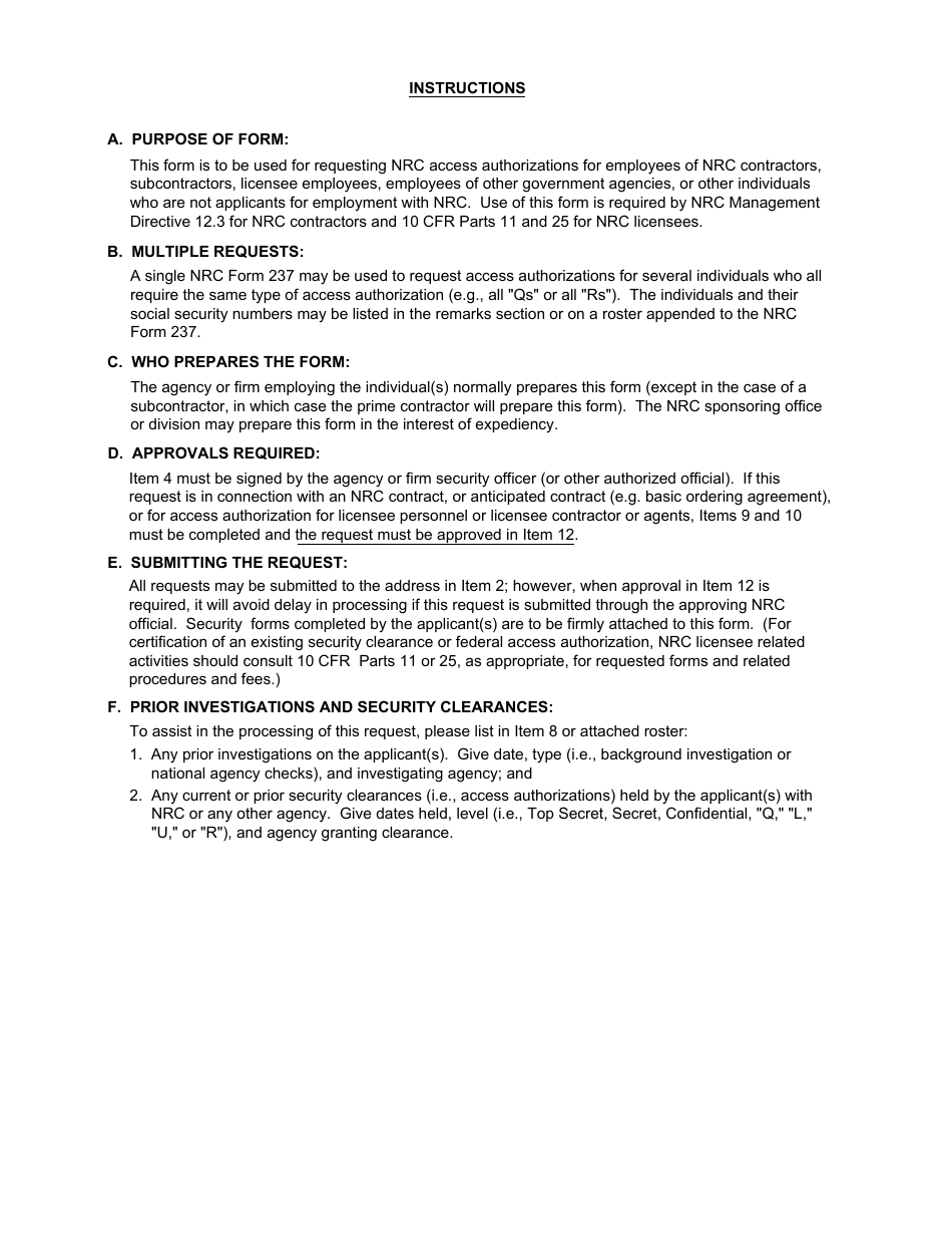 NRC Form 237 Request for Access Authorization, Page 3