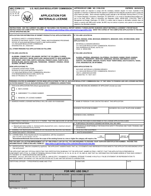NRC Form 313  Printable Pdf