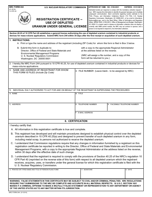 NRC Form 244  Printable Pdf