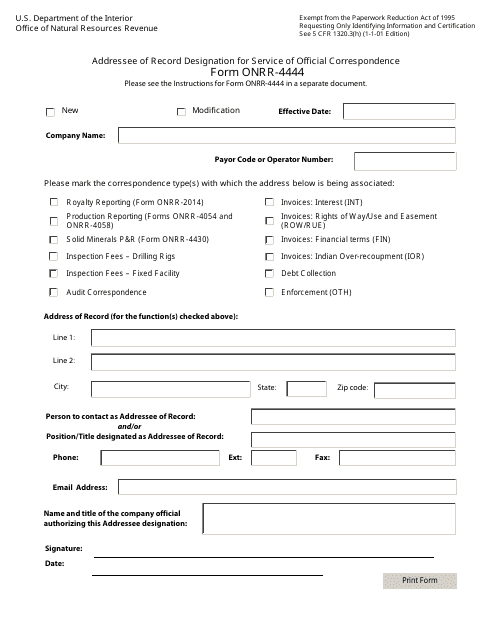 Form ONRR-4444  Printable Pdf