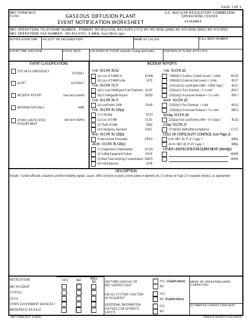NRC Form 361c  Printable Pdf