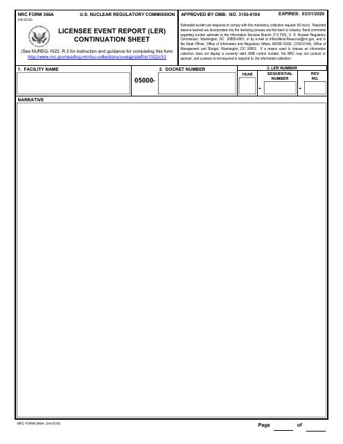 NRC Form 366a  Printable Pdf