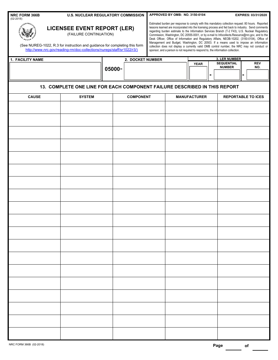 NRC Form 366b Licensee Event Report (Ler), Page 1