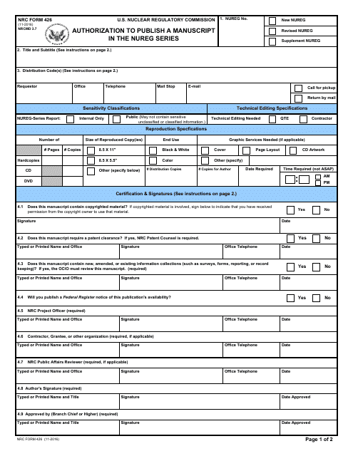 NRC Form 426  Printable Pdf