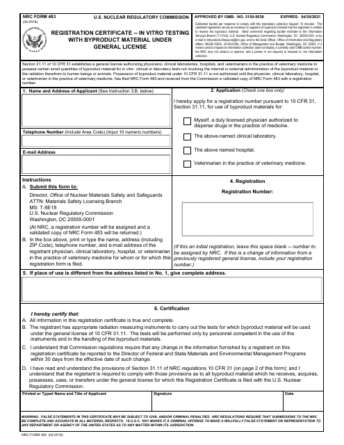 NRC Form 483  Printable Pdf