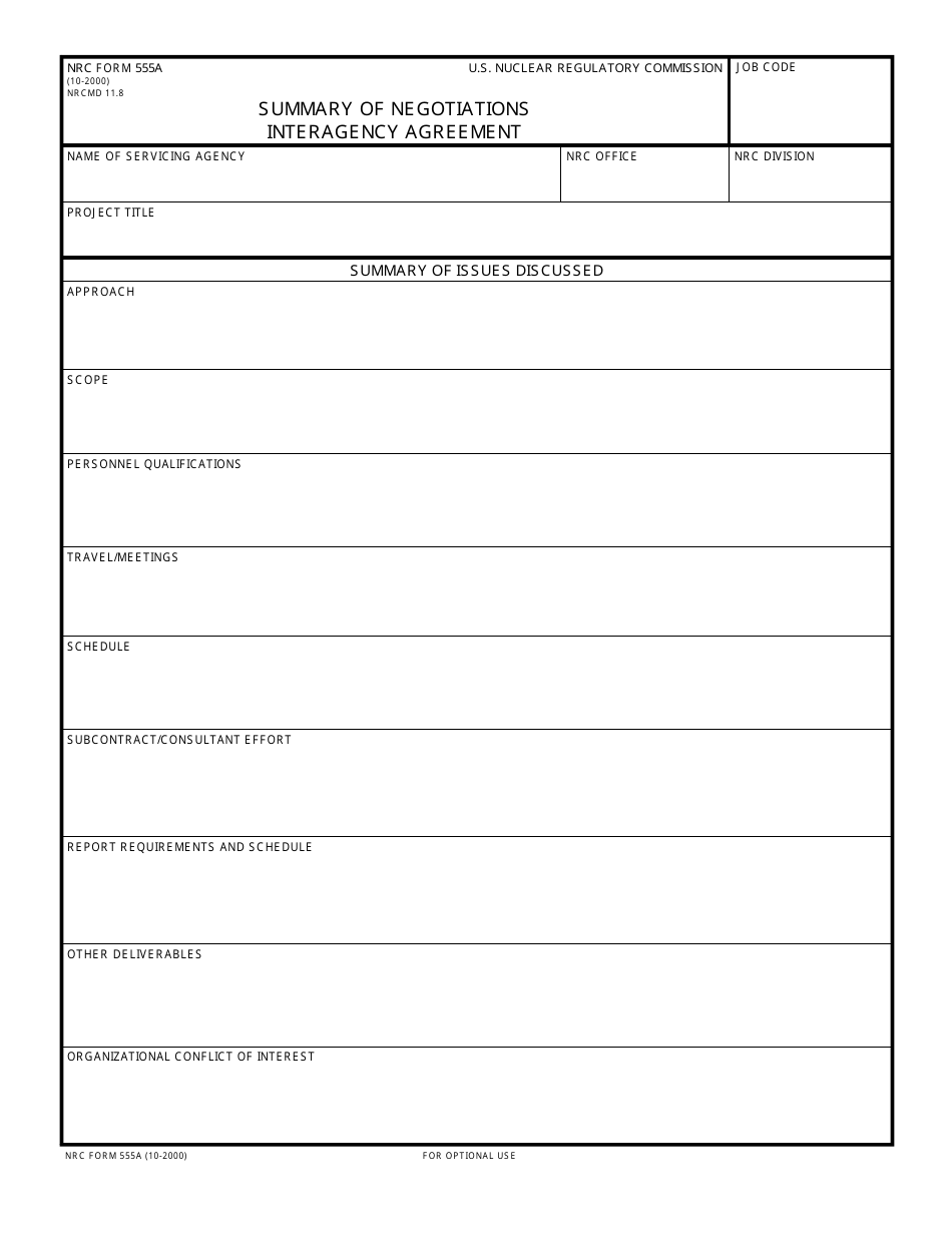 NRC Form 555a Summary of Negotiations Interagency Agreement, Page 1