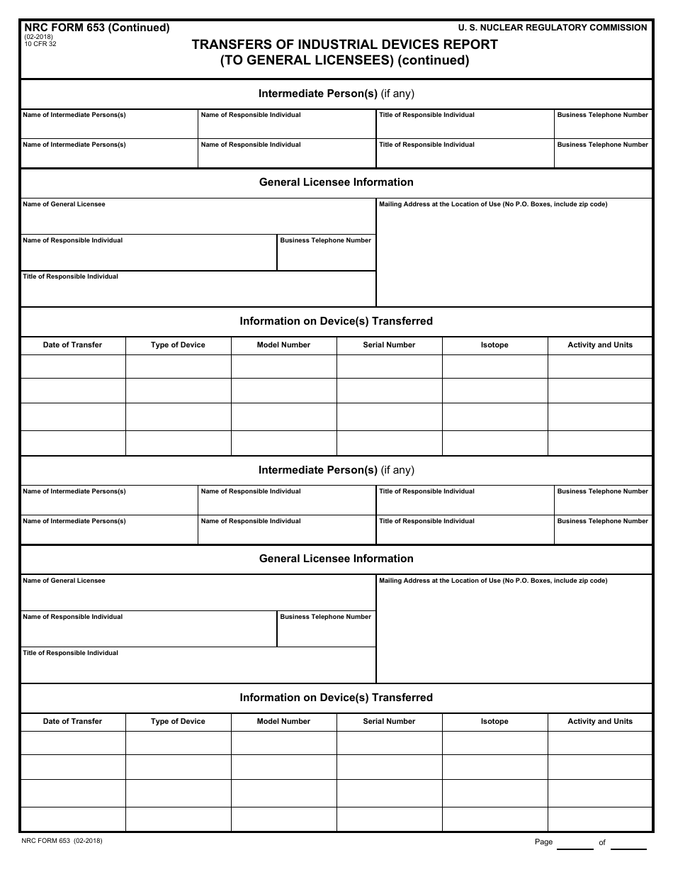 NRC Form 653 Transfers of Industrial Devices Report (To General Licensees), Page 3