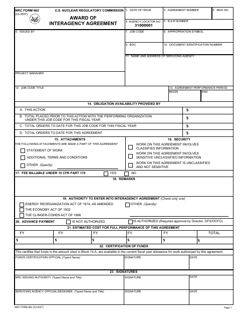 NRC Form 662  Printable Pdf