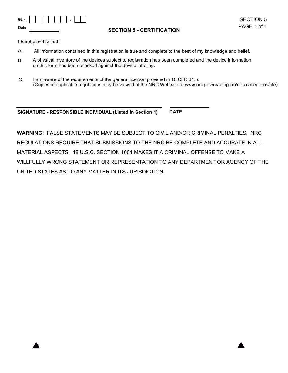 NRC Form 664 General Licensee Registration, Page 10