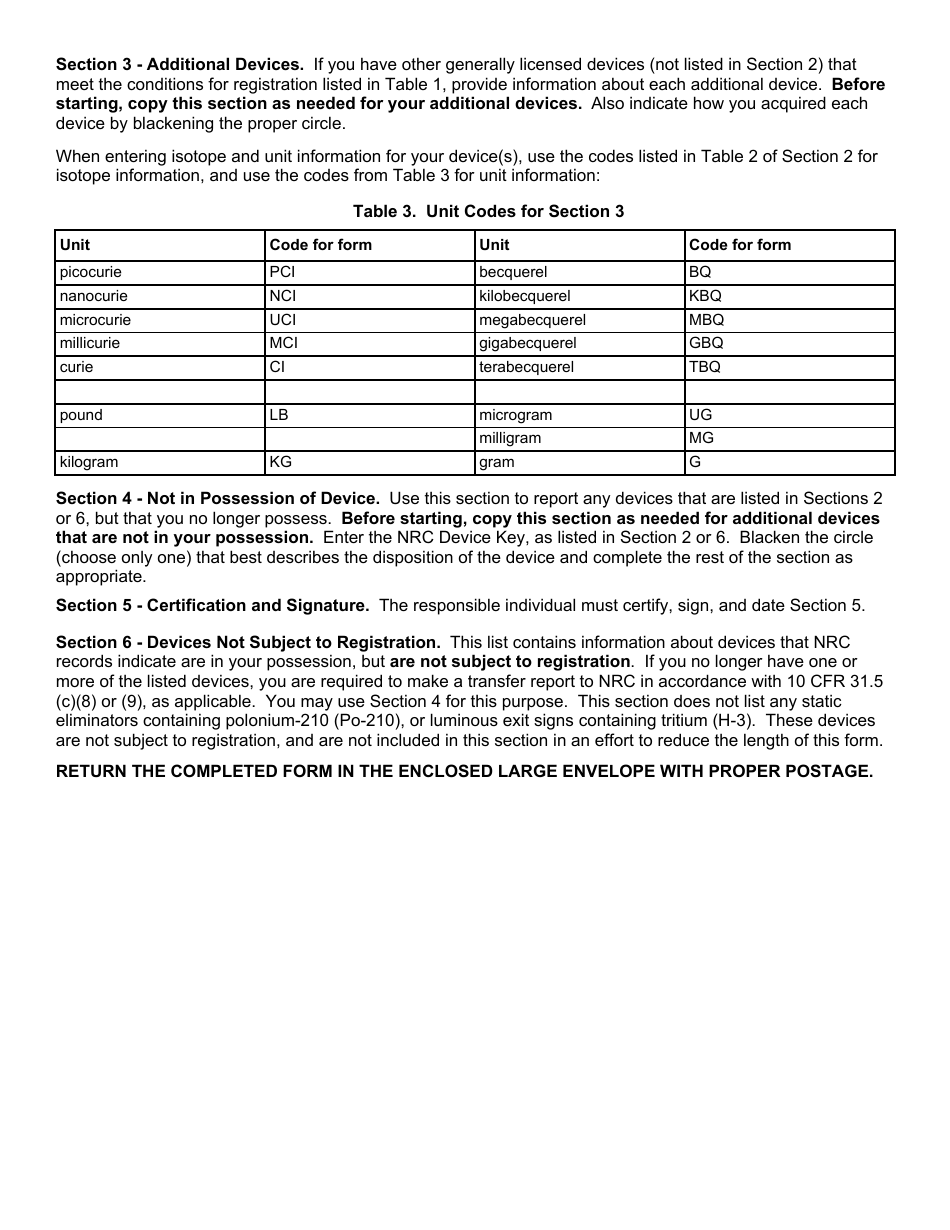 NRC Form 664 General Licensee Registration, Page 3