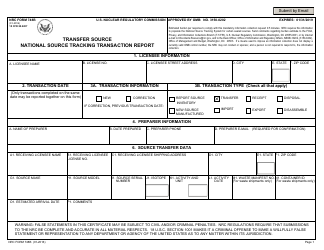 NRC Form 748b Transfer Source National Source Tracking Transaction Report