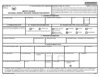Document preview: NRC Form 748f Import Source National Source Tracking Transaction Report