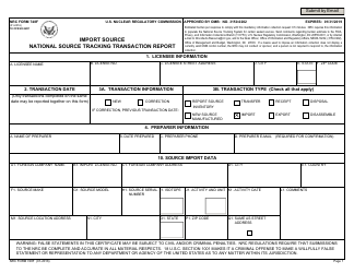 NRC Form 748f Import Source National Source Tracking Transaction Report