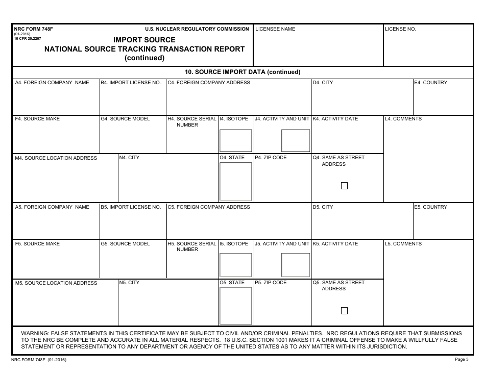 NRC Form 748f Import Source National Source Tracking Transaction Report, Page 3