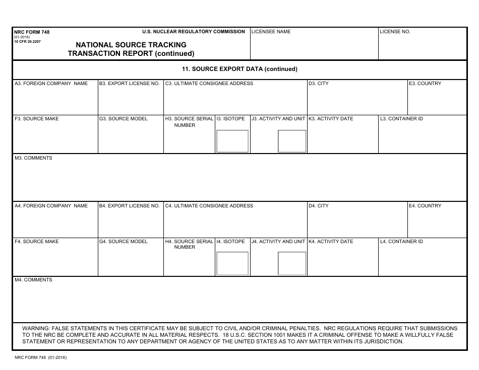 NRC Form 748 National Source Tracking Transaction Report, Page 13