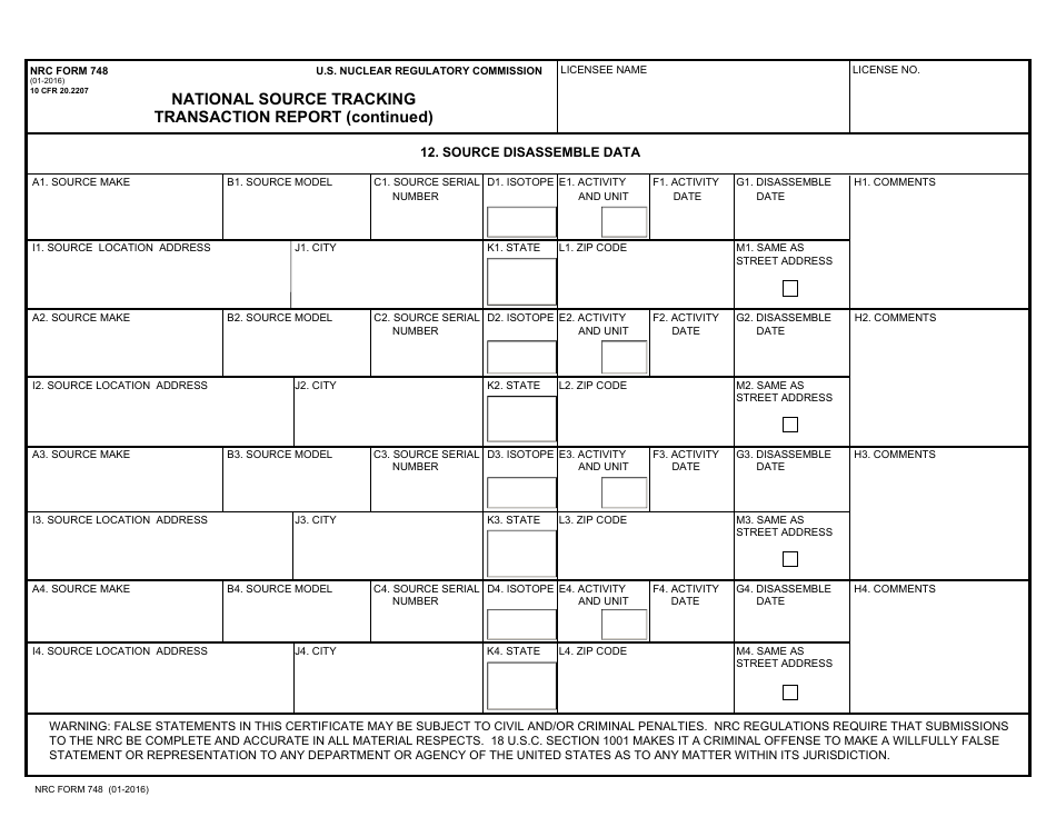 NRC Form 748 National Source Tracking Transaction Report, Page 14