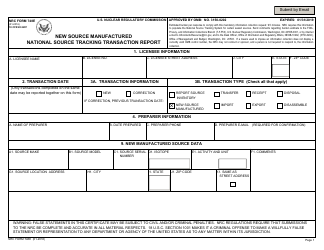 NRC Form 748e New Source Manufactured National Source Tracking Transaction Report