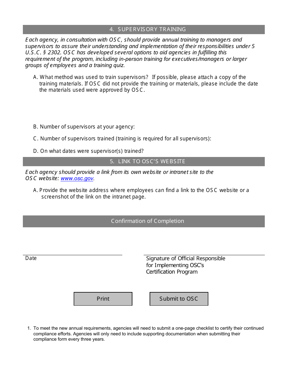 U.S. Office of Special Counsels Certification Program Compliance Form, Page 3