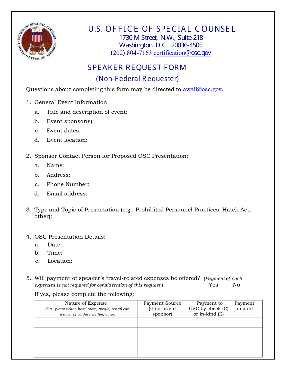 Speaker Request Form (Non-federal Requester), Page 1
