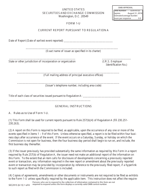 SEC Form 2915 (1-U) Current Report Pursuant to Regulation a
