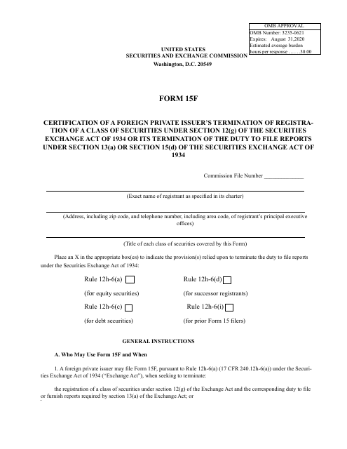 SEC Form 15F  Printable Pdf