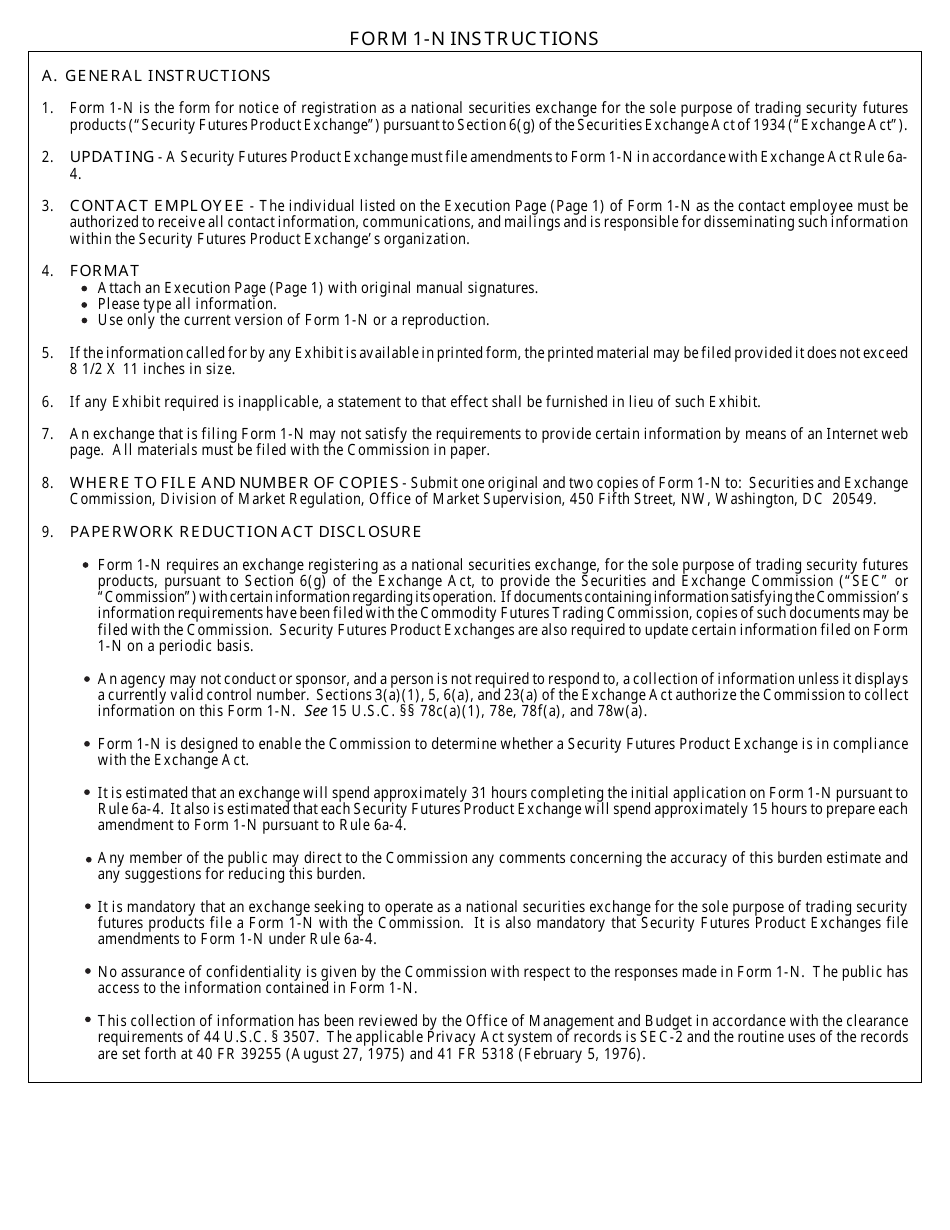 SEC Form 2568 (1-N) Form and Amendments for Notice of Registration as a National Securities Exchange for the Sole Purpose of Trading Security Futures Products Pursuant to Section 6(G) of the Exchange Act, Page 2