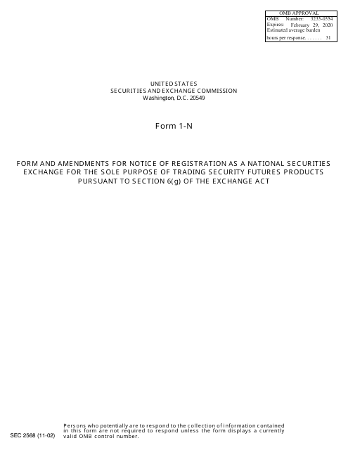 SEC Form 2568 (1-N)  Printable Pdf