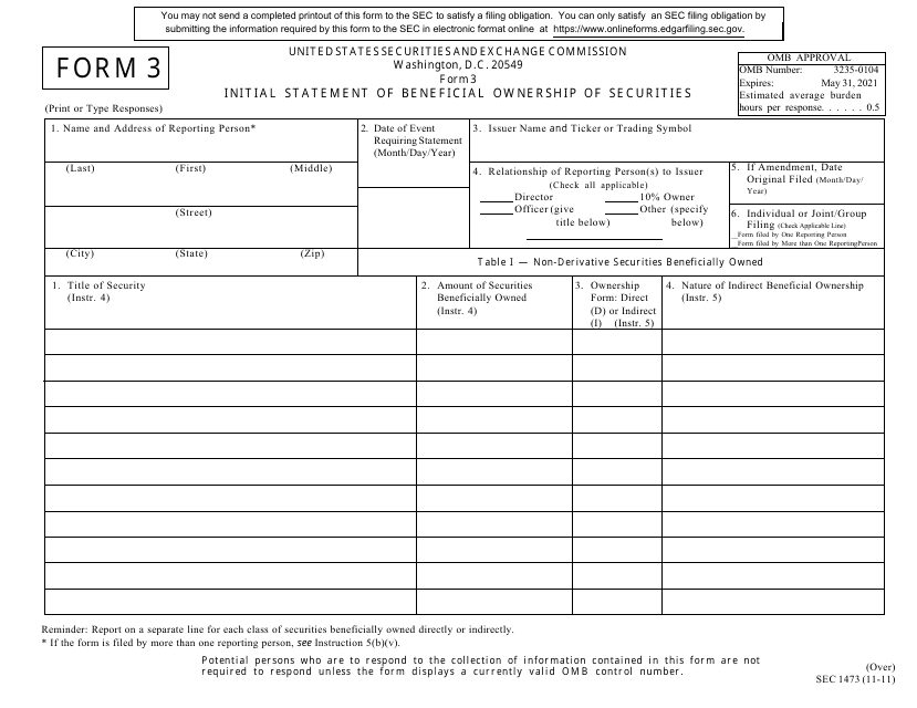 SEC Form 1473 (3)  Printable Pdf