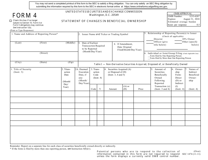 SEC Form 1474 (4)  Printable Pdf