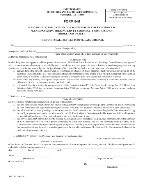 SEC Form 877 (8-M)  Printable Pdf