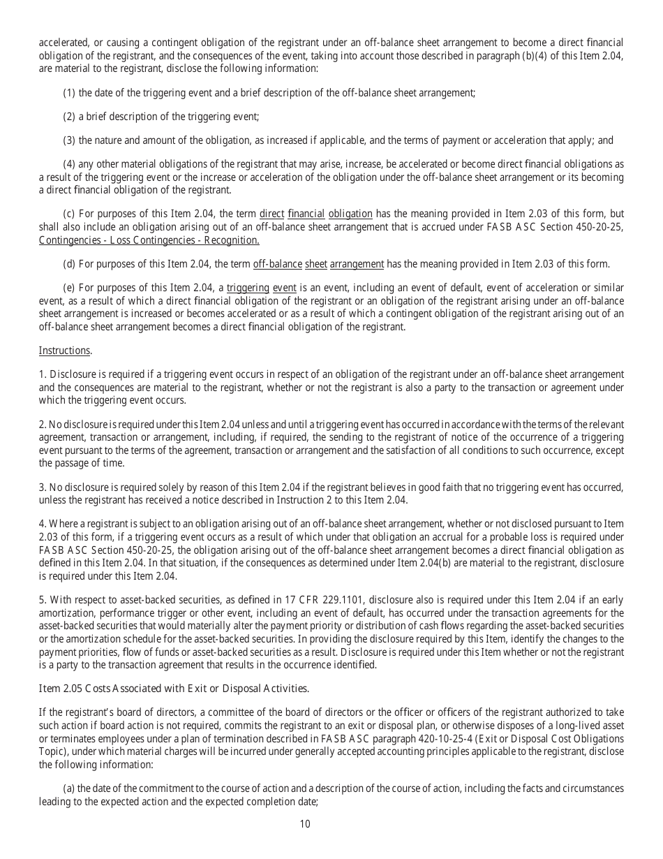 SEC Form 873 (8-K) Current Report Pursuant to Section 13 or 15(D) of the Securities Exchange Act of 1934, Page 10