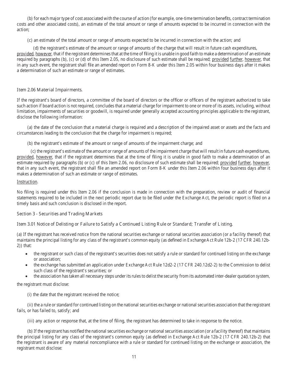 SEC Form 873 (8-K) Current Report Pursuant to Section 13 or 15(D) of the Securities Exchange Act of 1934, Page 11