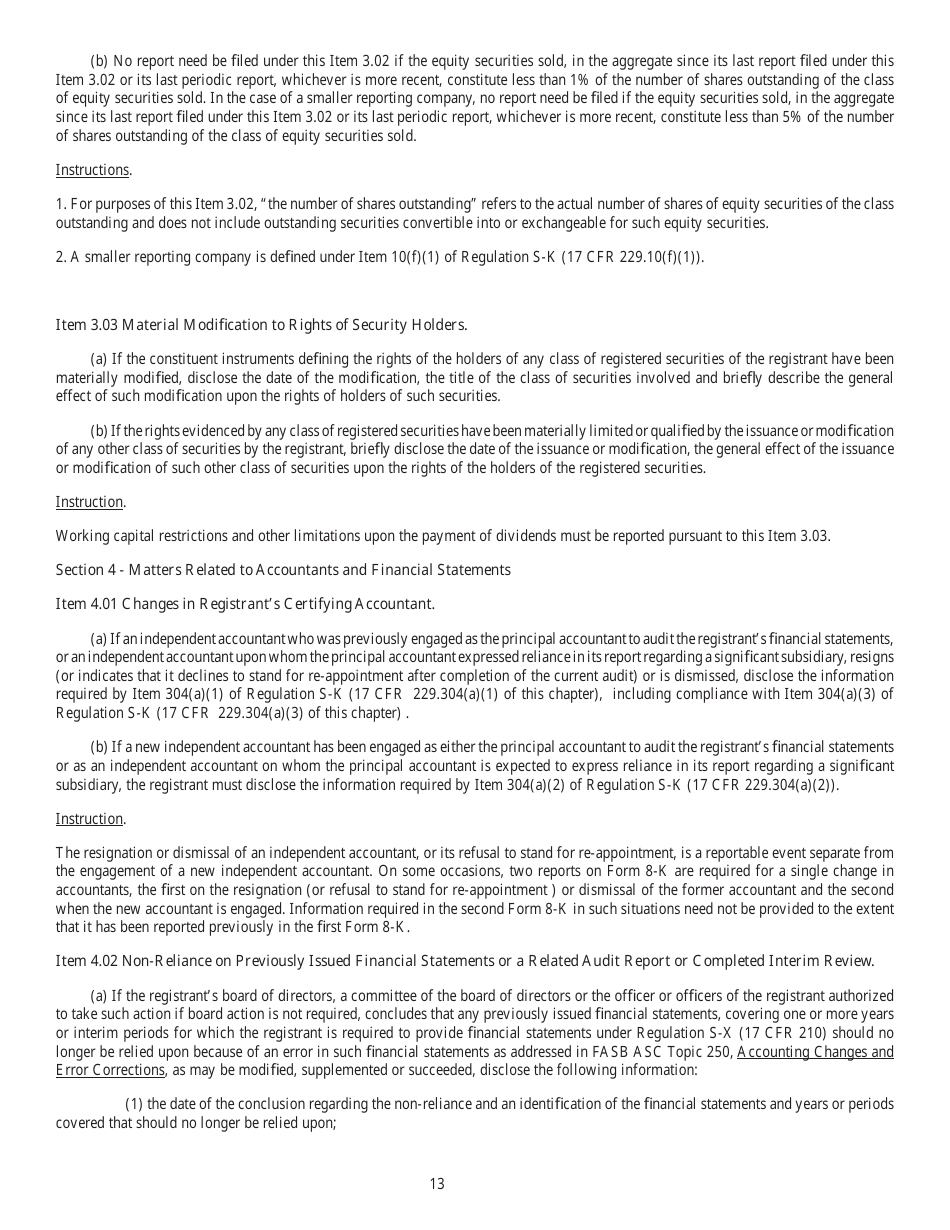 SEC Form 873 (8-K) Current Report Pursuant to Section 13 or 15(D) of the Securities Exchange Act of 1934, Page 13