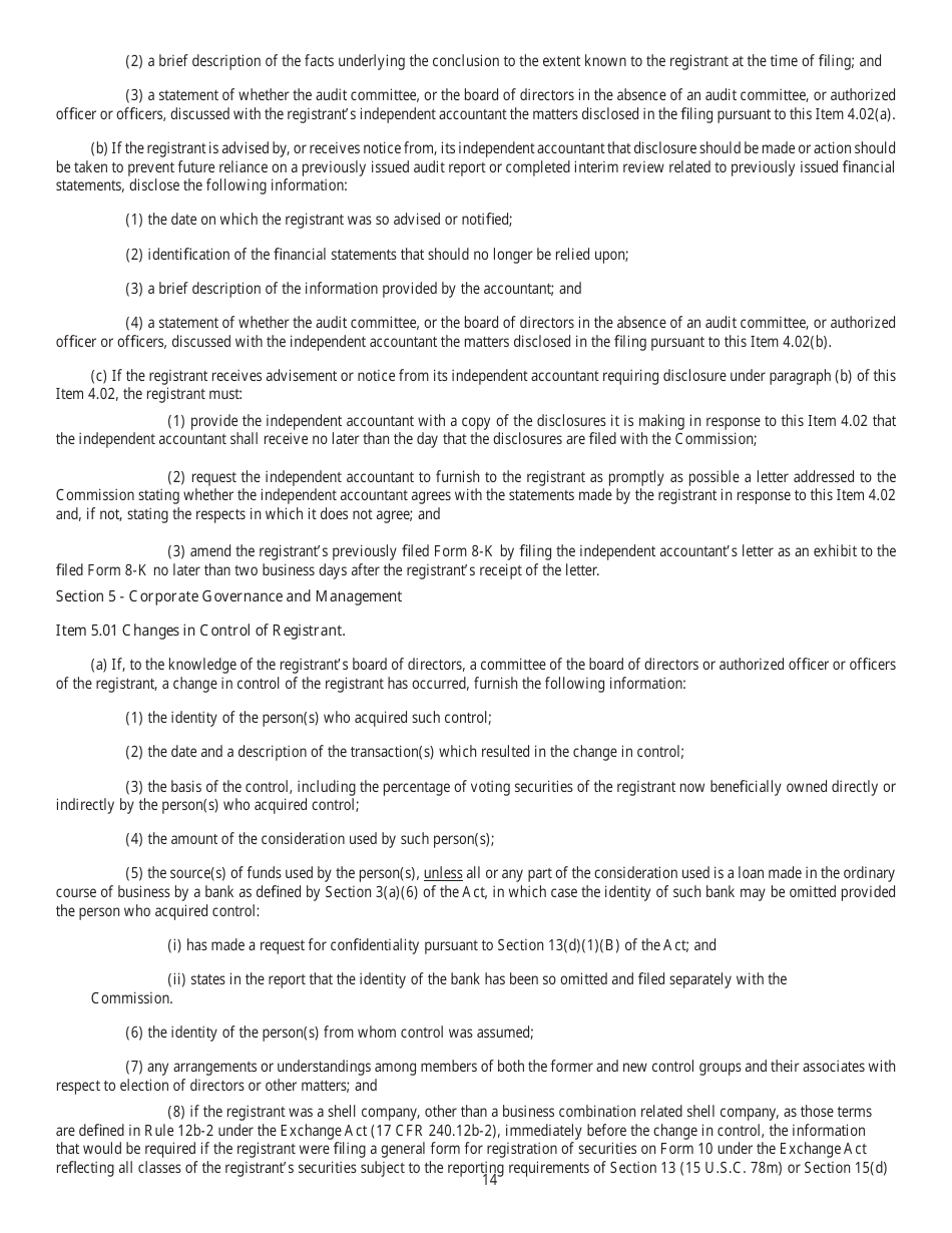 SEC Form 873 (8-K) Current Report Pursuant to Section 13 or 15(D) of the Securities Exchange Act of 1934, Page 14