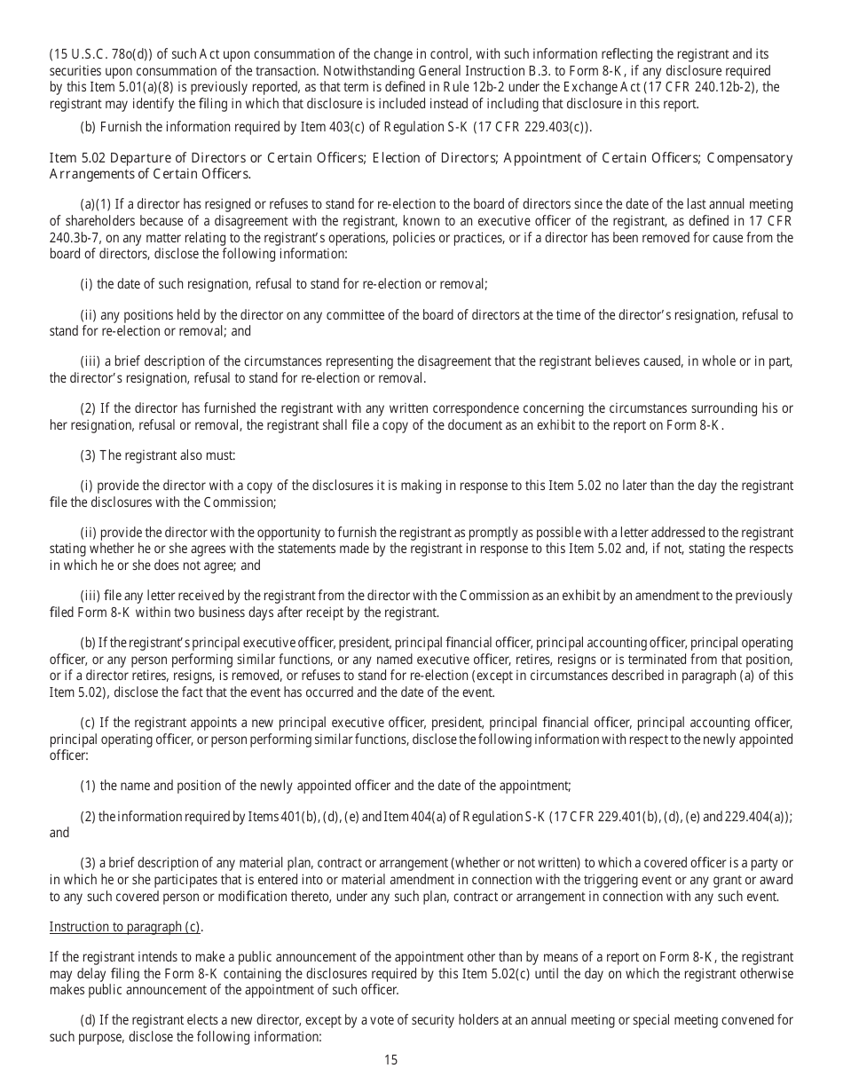 SEC Form 873 (8-K) Current Report Pursuant to Section 13 or 15(D) of the Securities Exchange Act of 1934, Page 15
