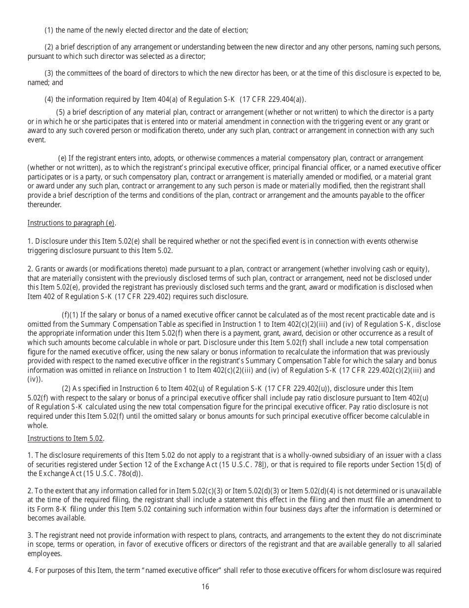 SEC Form 873 (8-K) Current Report Pursuant to Section 13 or 15(D) of the Securities Exchange Act of 1934, Page 16