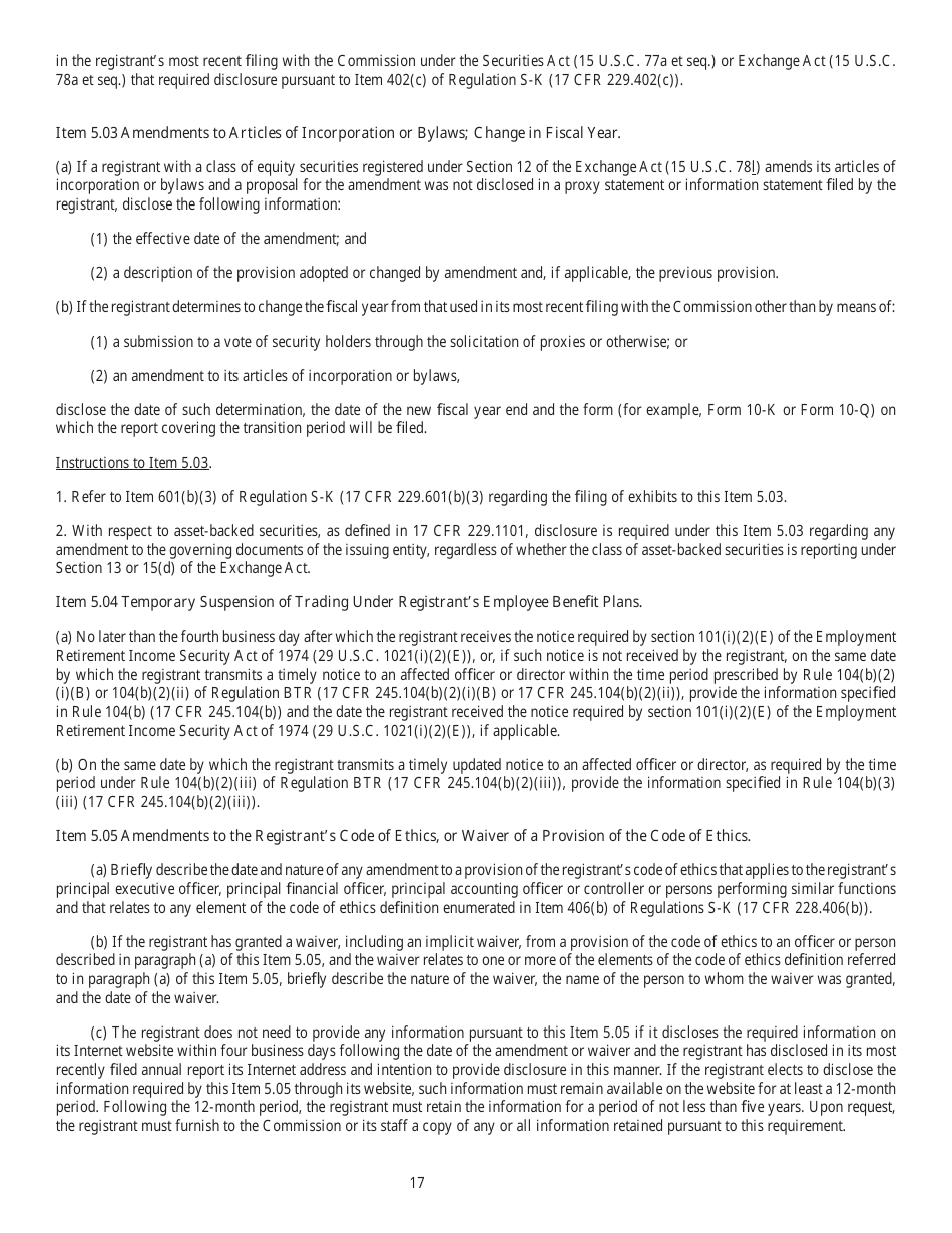 SEC Form 873 (8-K) Current Report Pursuant to Section 13 or 15(D) of the Securities Exchange Act of 1934, Page 17