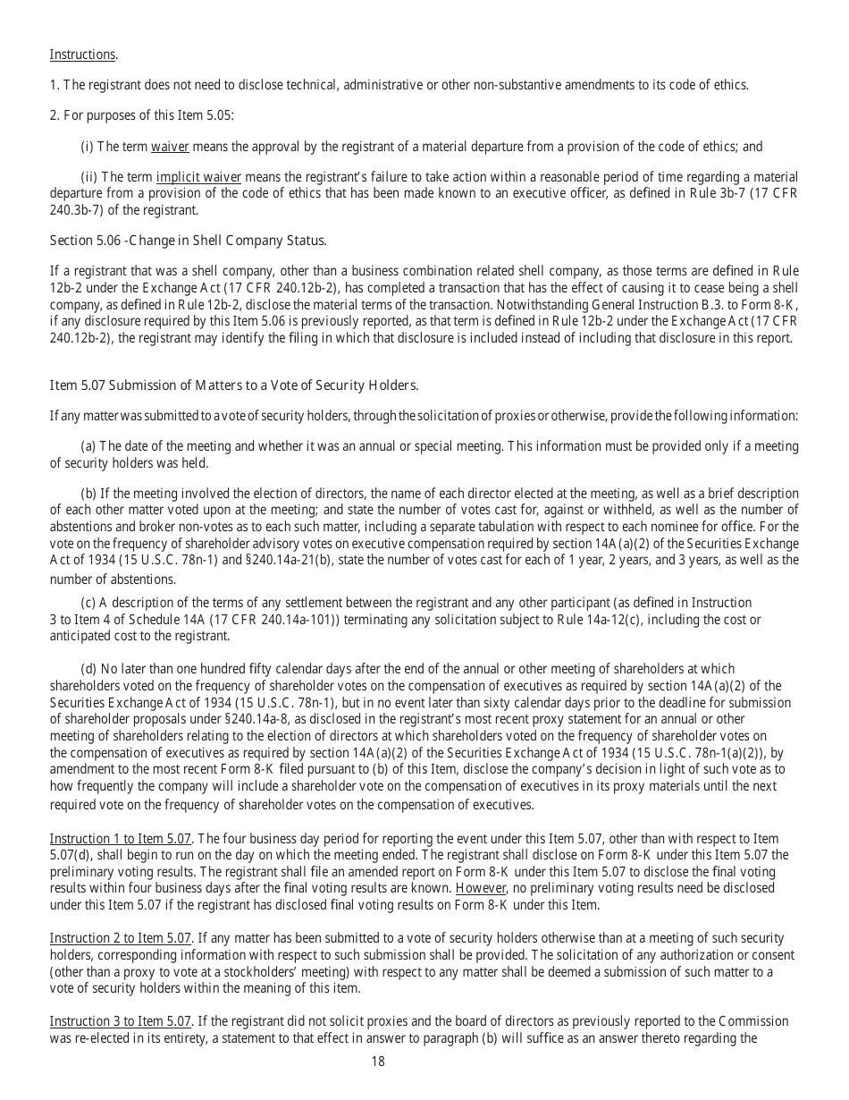 SEC Form 873 (8-K) Current Report Pursuant to Section 13 or 15(D) of the Securities Exchange Act of 1934, Page 18