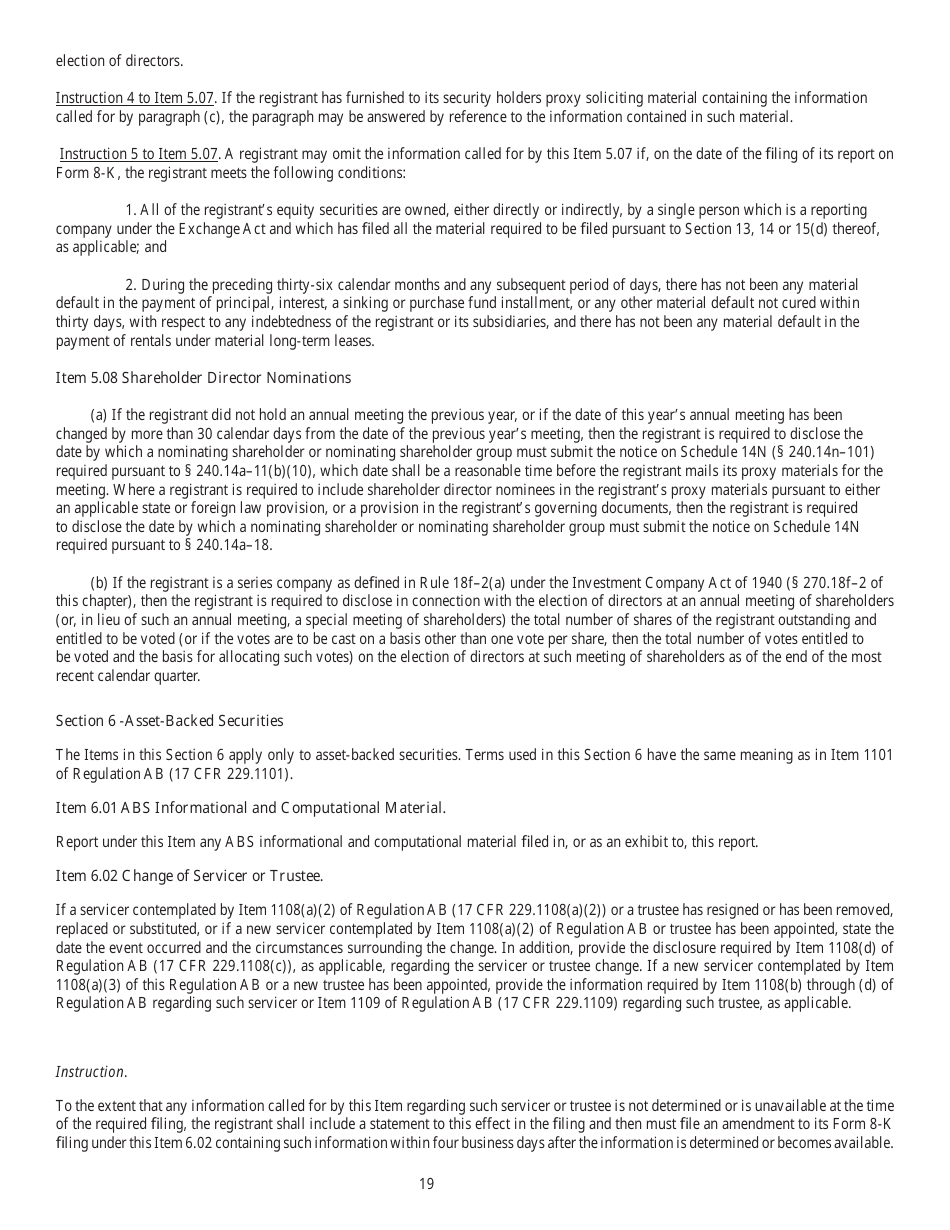 SEC Form 873 (8-K) Current Report Pursuant to Section 13 or 15(D) of the Securities Exchange Act of 1934, Page 19