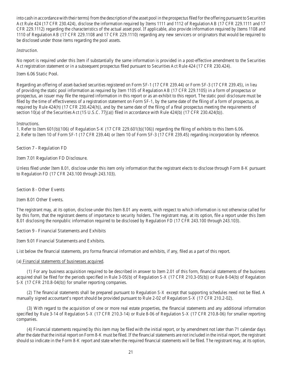 SEC Form 873 (8-K) Current Report Pursuant to Section 13 or 15(D) of the Securities Exchange Act of 1934, Page 21